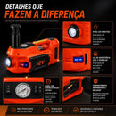 Kit Macaco Elétrico 4 em 1 — Compressor de Ar, Chave de Impacto 480 N.m, Lanterna LED e Macaco Hidráulico 5 Toneladas 12V